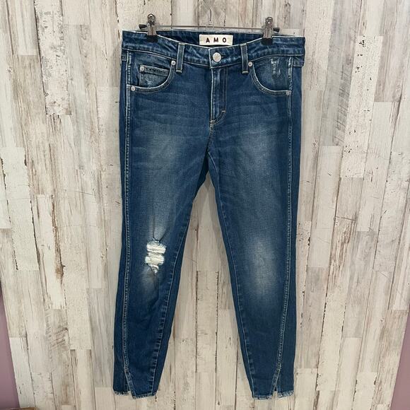 AMO Twist Blue Vixen With Destroy Skinny Jeans Womens Size 27 - Picture 1 of 7